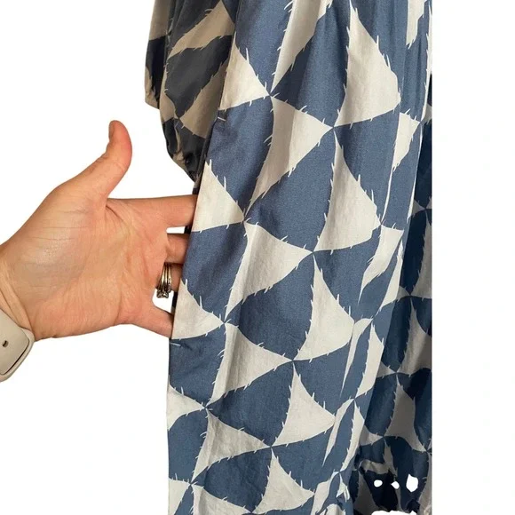 Maeve Anthropologie Bettina Tiered Shirtdress Blue White Geometric Maxi 2X Artsy - Picture 6 of 8